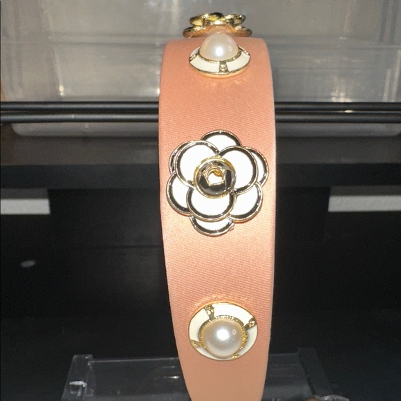 Elegant Taupey Pink Floral Headband w/ Faux Perl’s and Floral Accents - Picture 3 of 4